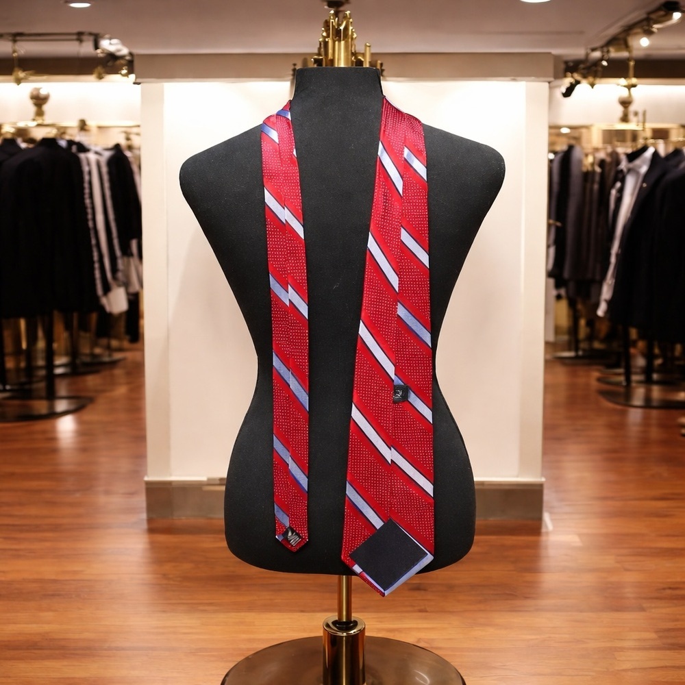 Nautica Men’s Ties Set of 2 Repp Necktie 100% Silk Red Striped Diamond L 57-58” - Picture 2 of 8